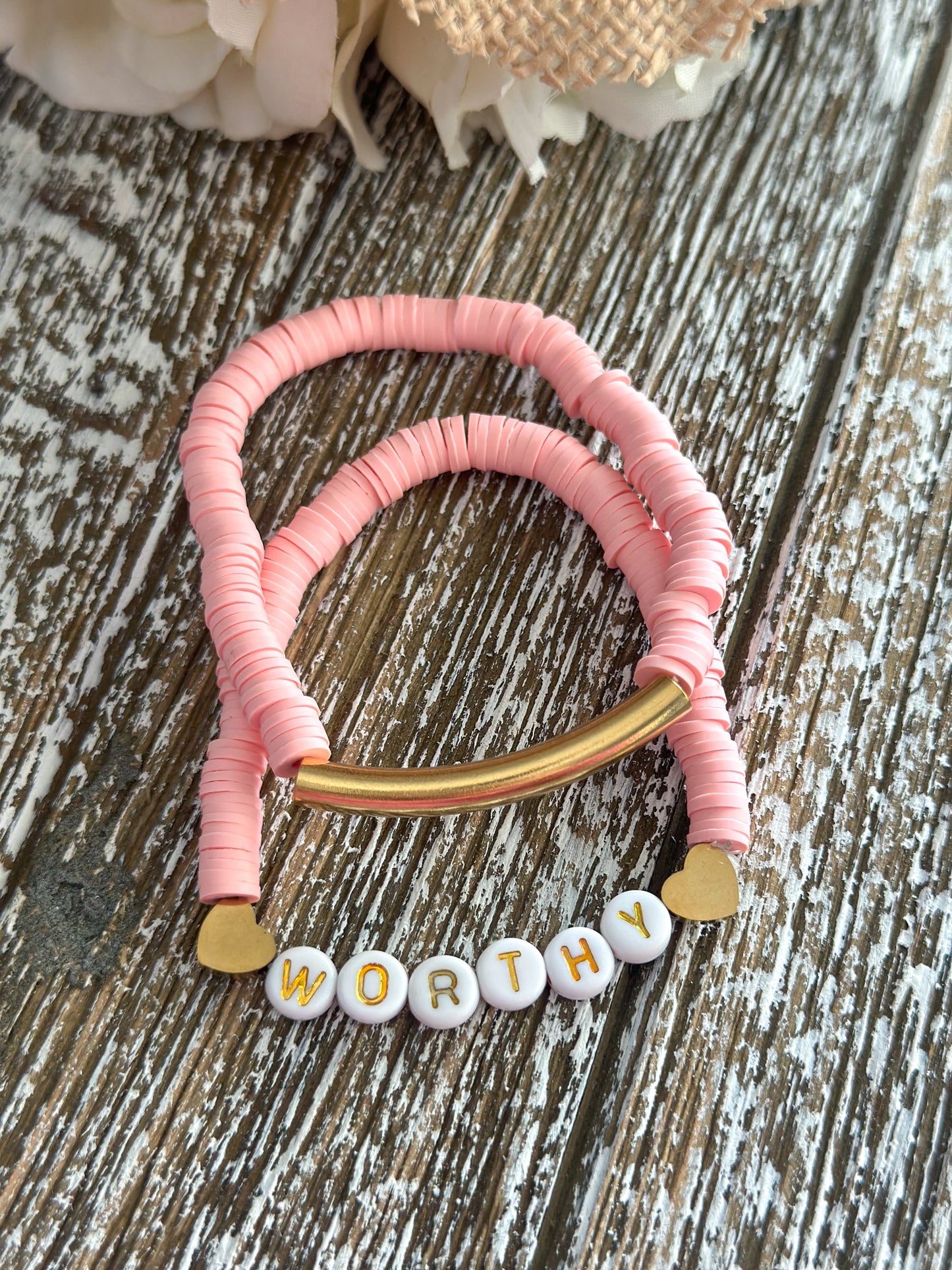Heishi Bracelet Set "Worthy" Light Mauve