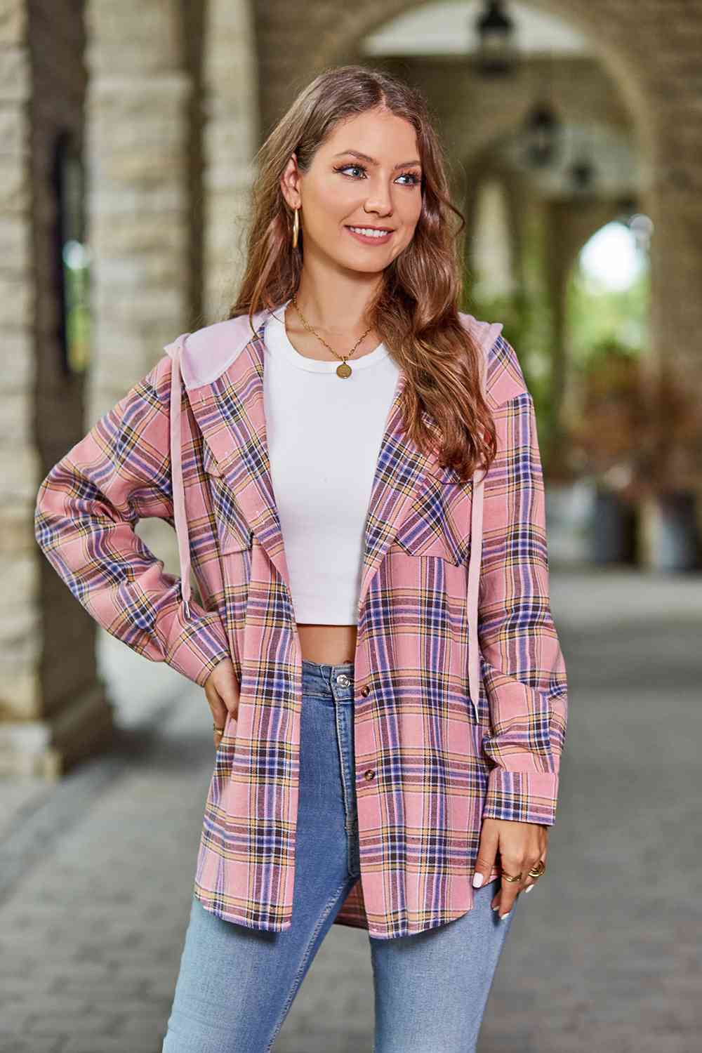 Modern Women Plaid Long Sleeve Hooded Jacket Stylish & Comfortable Outerwear For Winter And Autumn