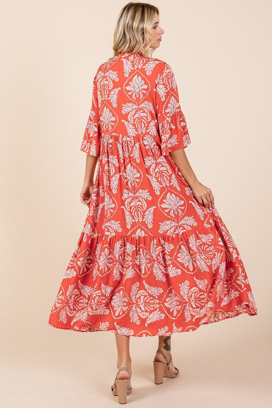 New Summer Abstract Leaf Print Tiered Ruffle Dress For Women – Playful and Artistic Dress with Eye-Catching Ruffle Details