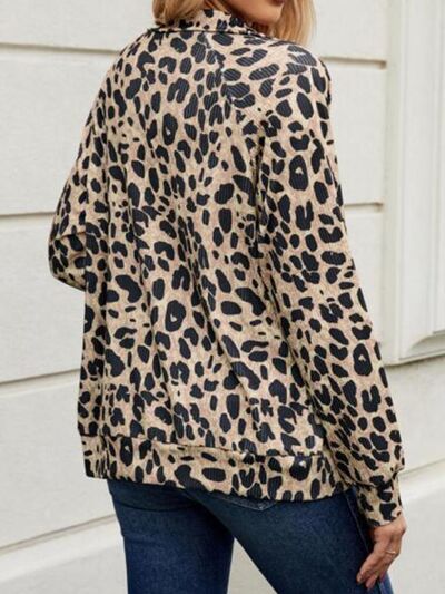 Modern Full Size Leopard Black White Collared Neck Zip Up Jacket  Stylish & Comfortable Everyday Wear