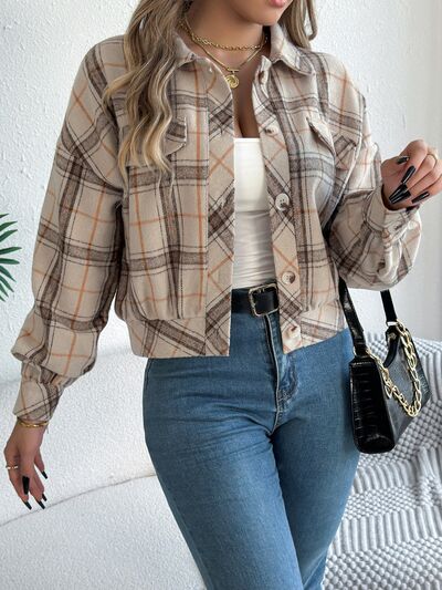 Classic Plaid Button Up Long Sleeve Jacket Women Cozy Trendy Everyday Wear Simple Jacket