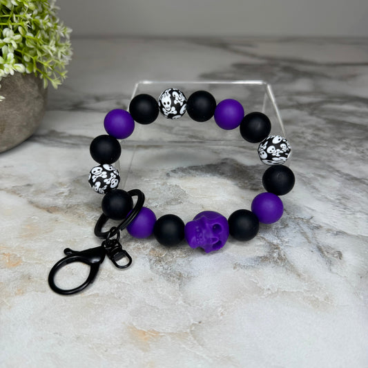 Silicone Bracelet Keychain - Halloween Skull - Purple