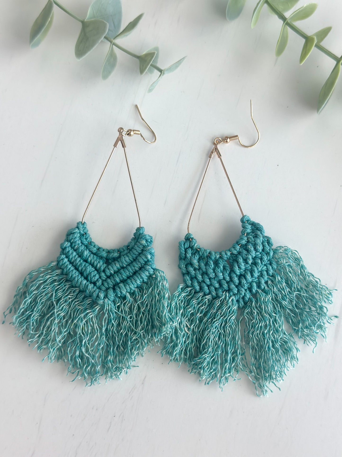 "Boho Macrame Earrings" Green