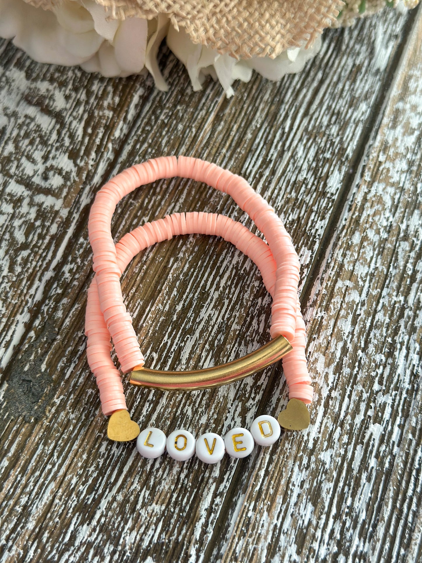 Heishi Bracelet Set "Loved" Peach