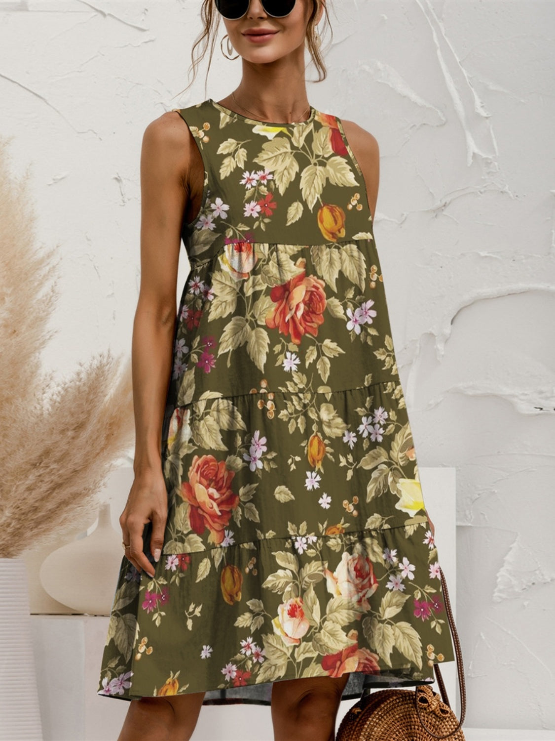 Charming Tiered Printed Round Neck Sleeveless Dress Trendy & Stylish Summer Dress for Women