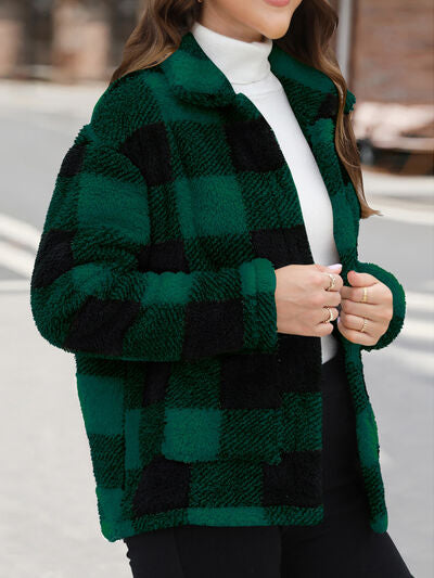 Beautiful Red Women Drop Shoulder Fuzzy Button-Up Jacket Soft And Comfortable Casual Fit Jacket