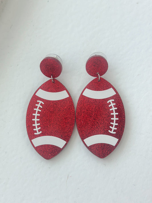 "Red Glitter Football" Dangle Earrings