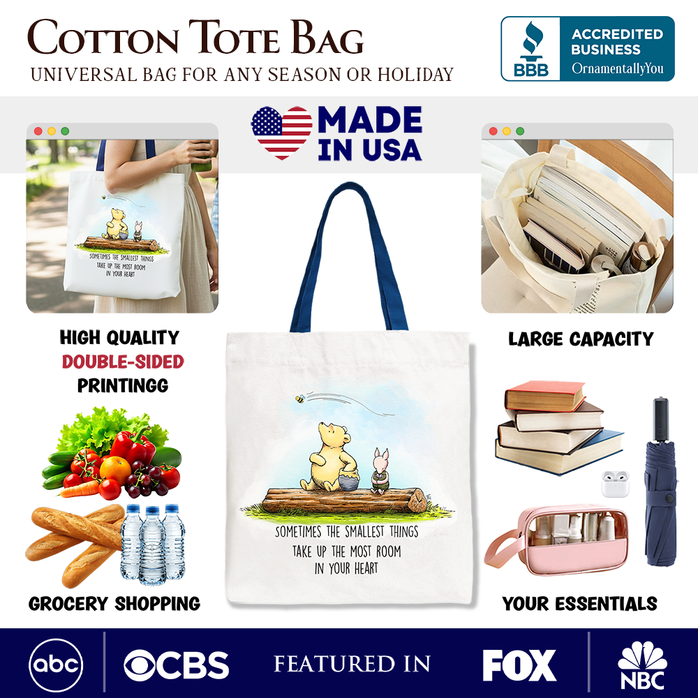 Sentimental Heartwarming Quote Bear Canvas Tote Bag, Small Things Friendly Gift