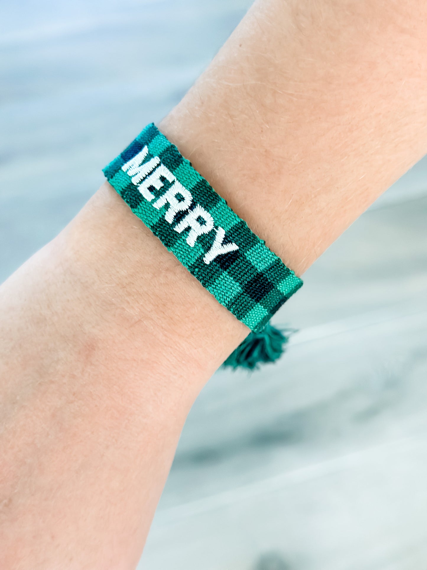 "Merry" Green Buffalo Plaid Woven Bracelet