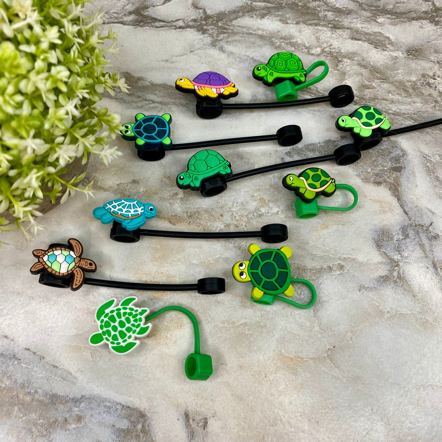 Silicone Straw Toppers Tumbler - Turtles