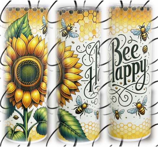 Bee Happy Sunflower 20oz Skinny Tumbler