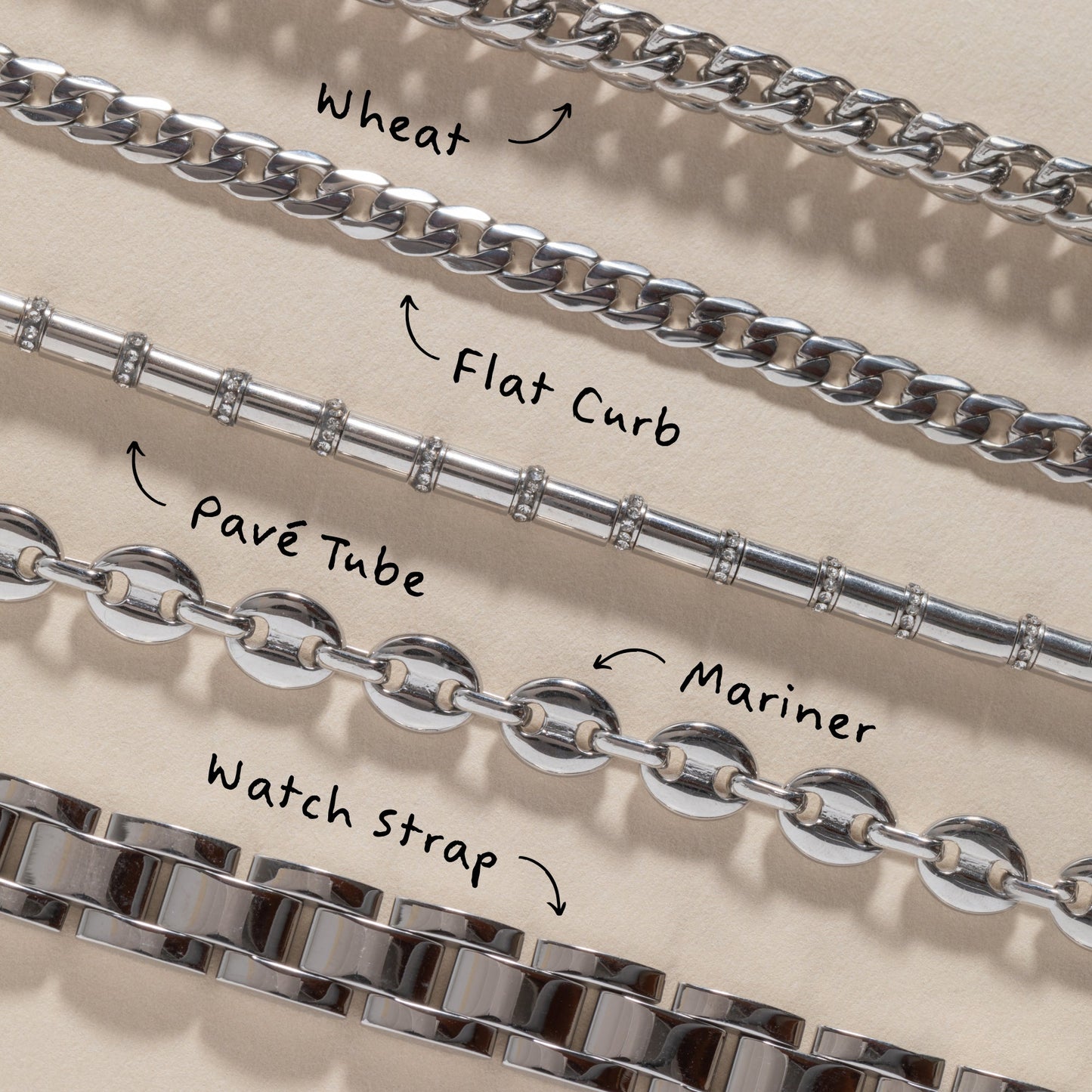 Tube Bead and Crystal Chain Bracelet
