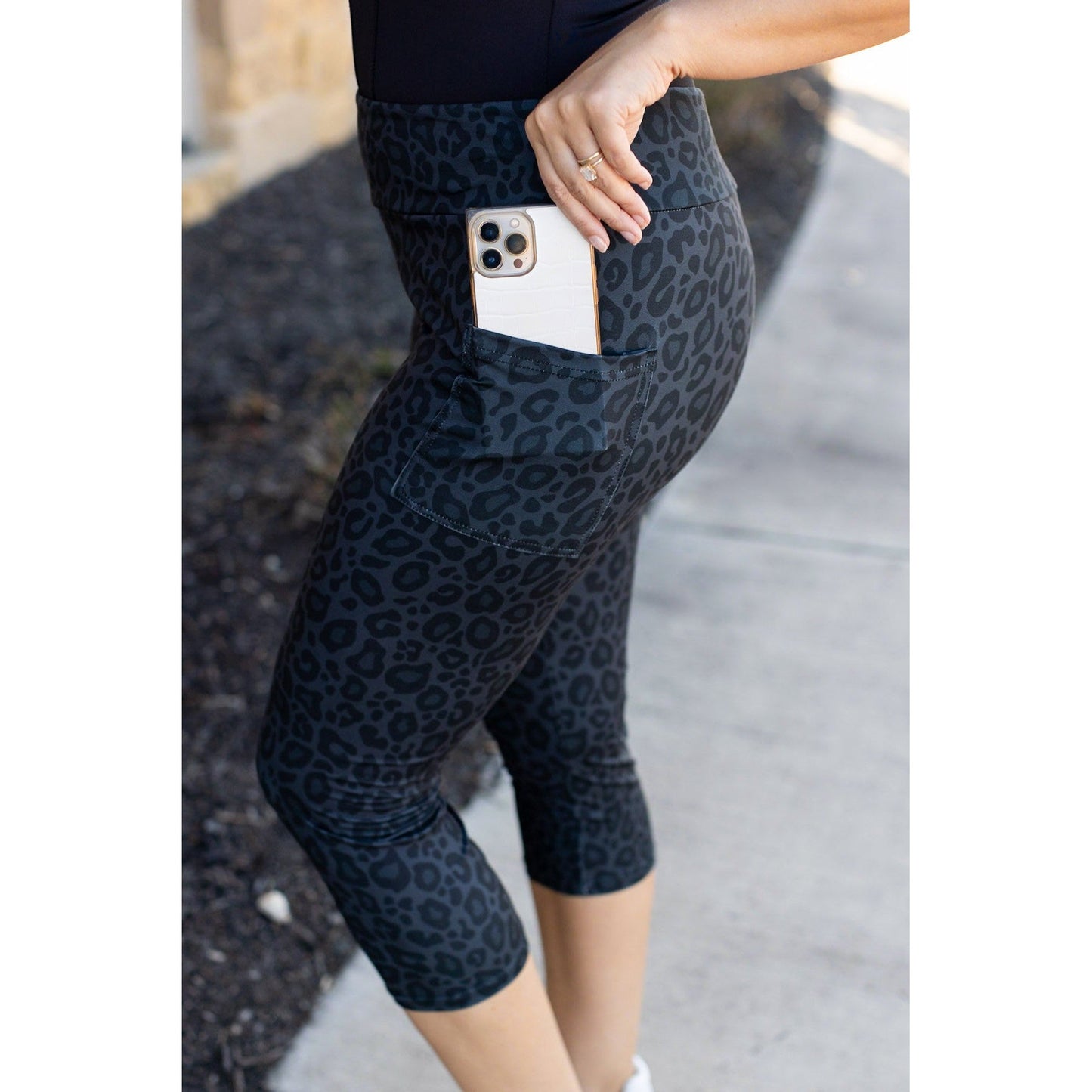 Ready to Ship | Black LEOPARD CAPRI with POCKETS  - Luxe Leggings by Julia Rose®