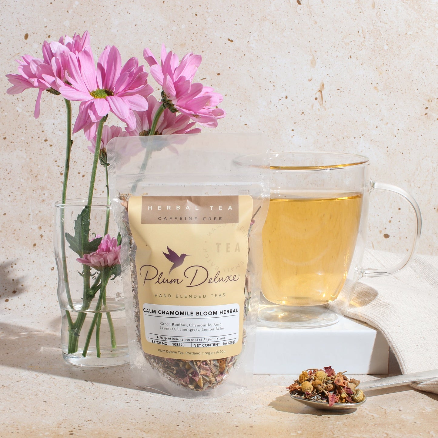 Calm Chamomile Bloom Herbal Tea (Rose - Lavender)