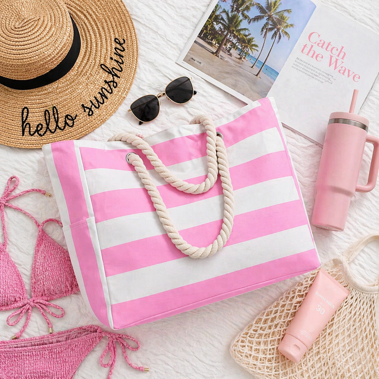 Ready to Ship  | The Dana - Pink Beach Bag