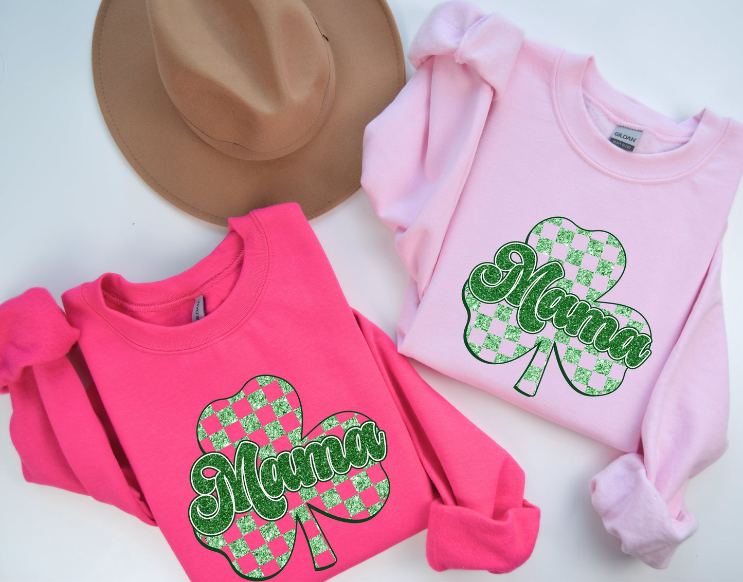 Checkered Glitter Mama Shamrock Sweatshirt