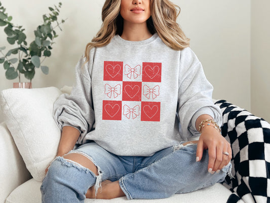 Checkered Coquette Bows & Hearts Sweatshirt