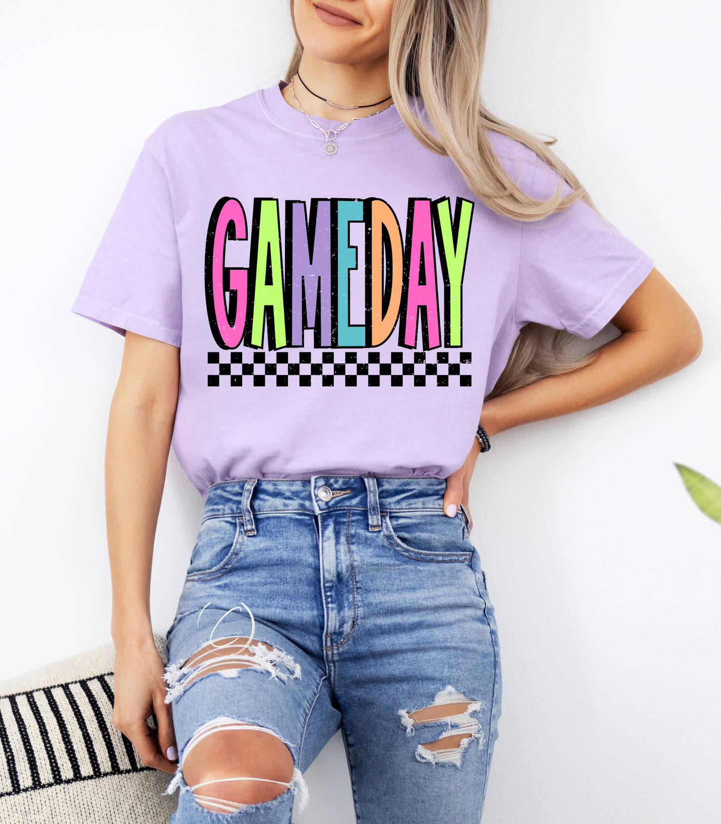Neon Checkered Gameday Graphic Tee