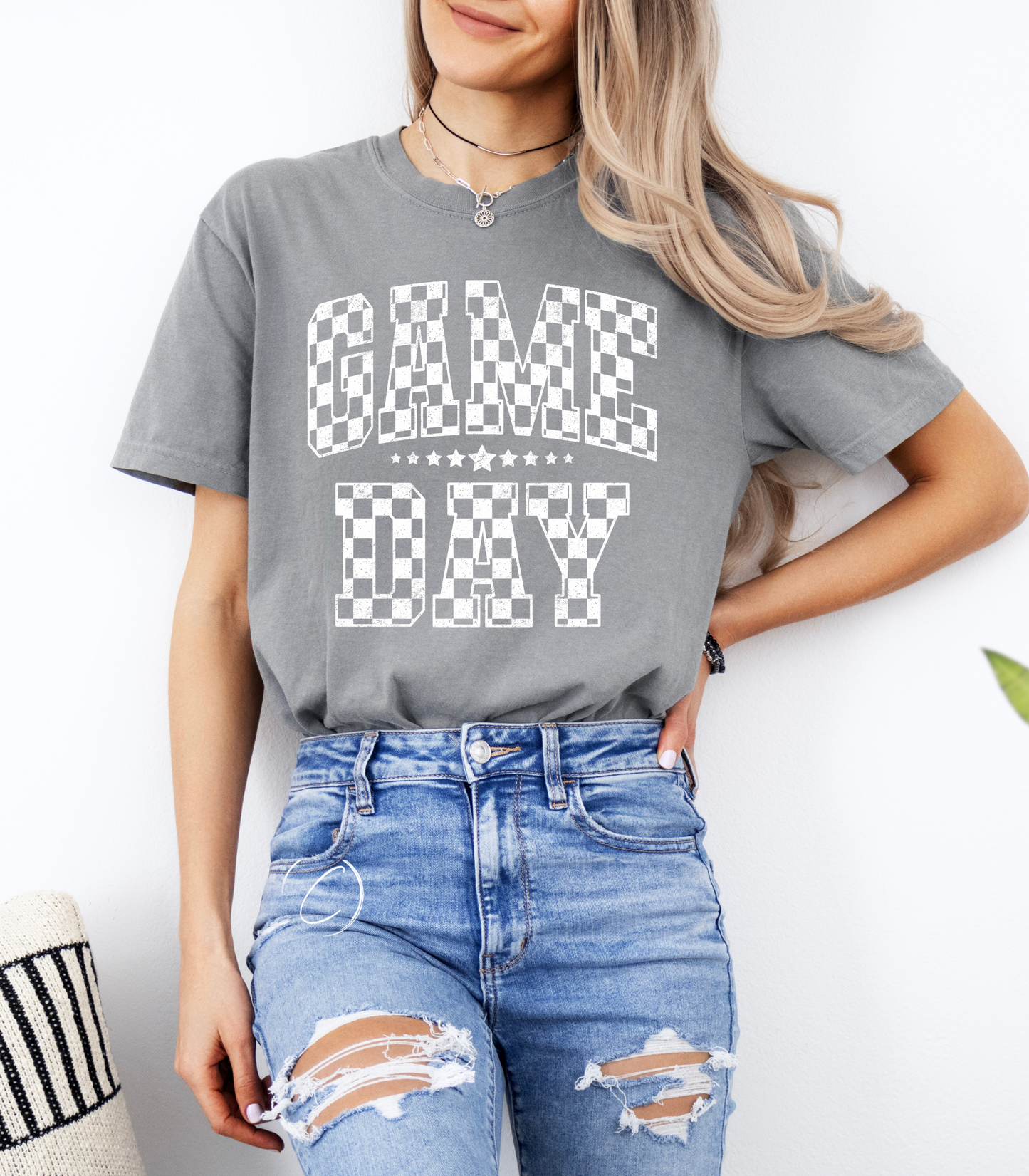 Checkered Distressed Gameday Graphic Tee