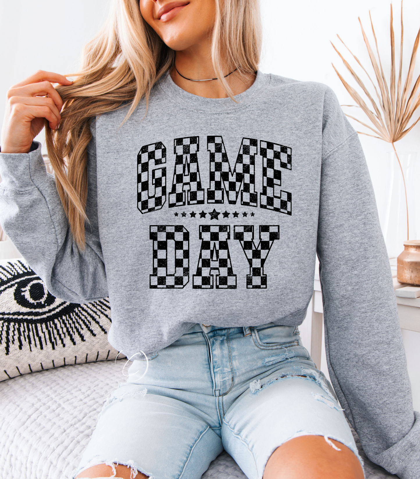 Checkered Distressed Gameday Sweatshirt