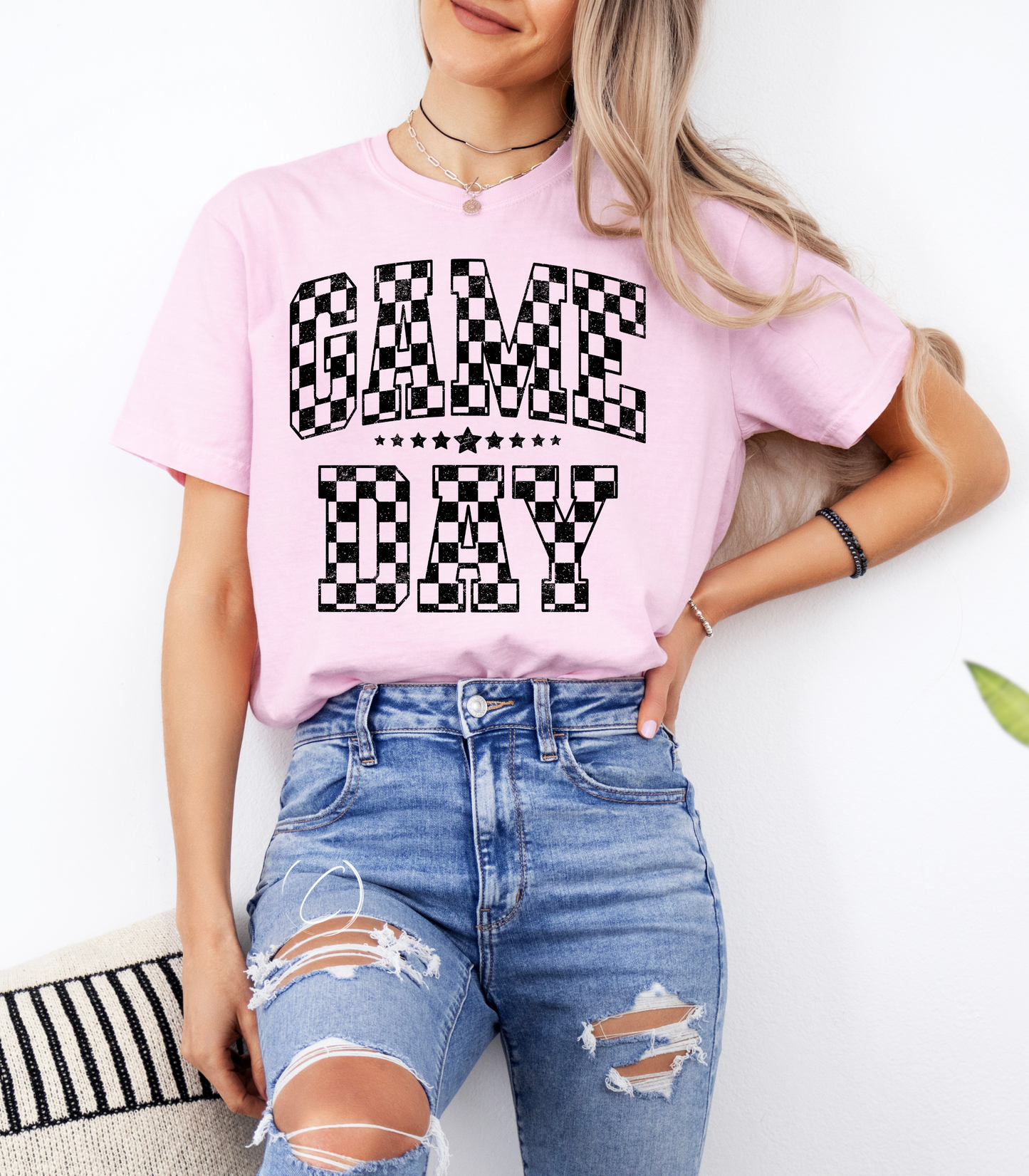 Checkered Distressed Gameday Graphic Tee