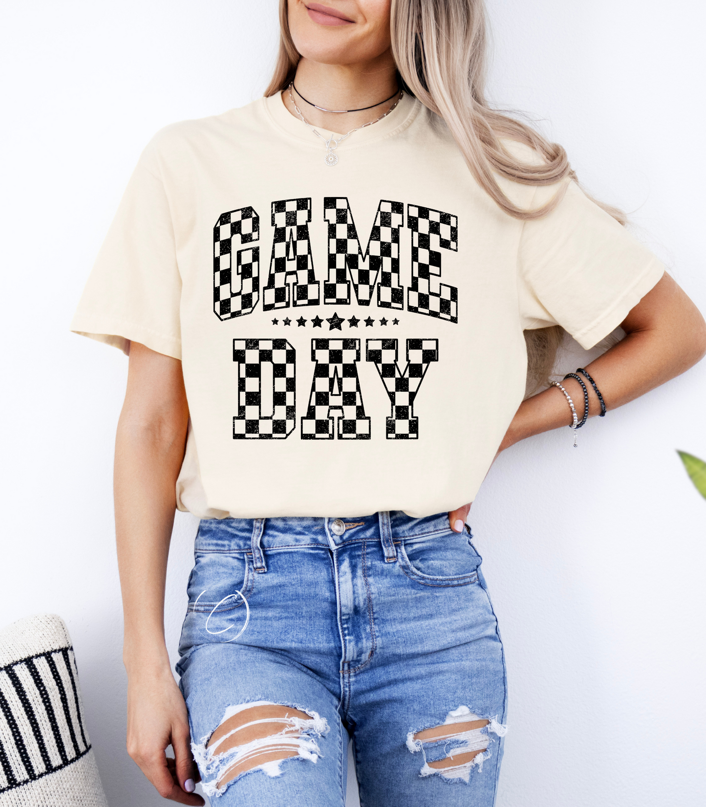 Checkered Distressed Gameday Graphic Tee