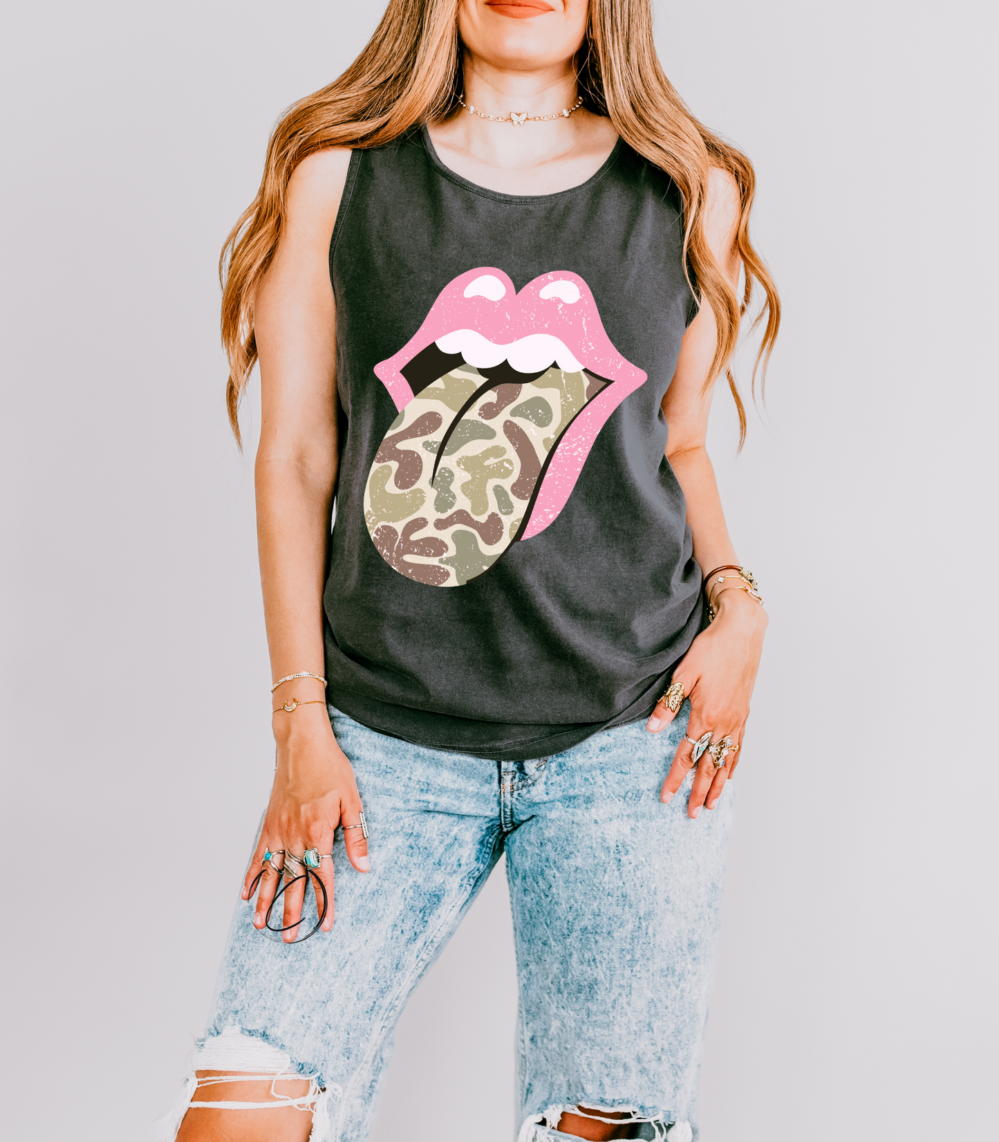 Preppy Camo Graphic Tank Top