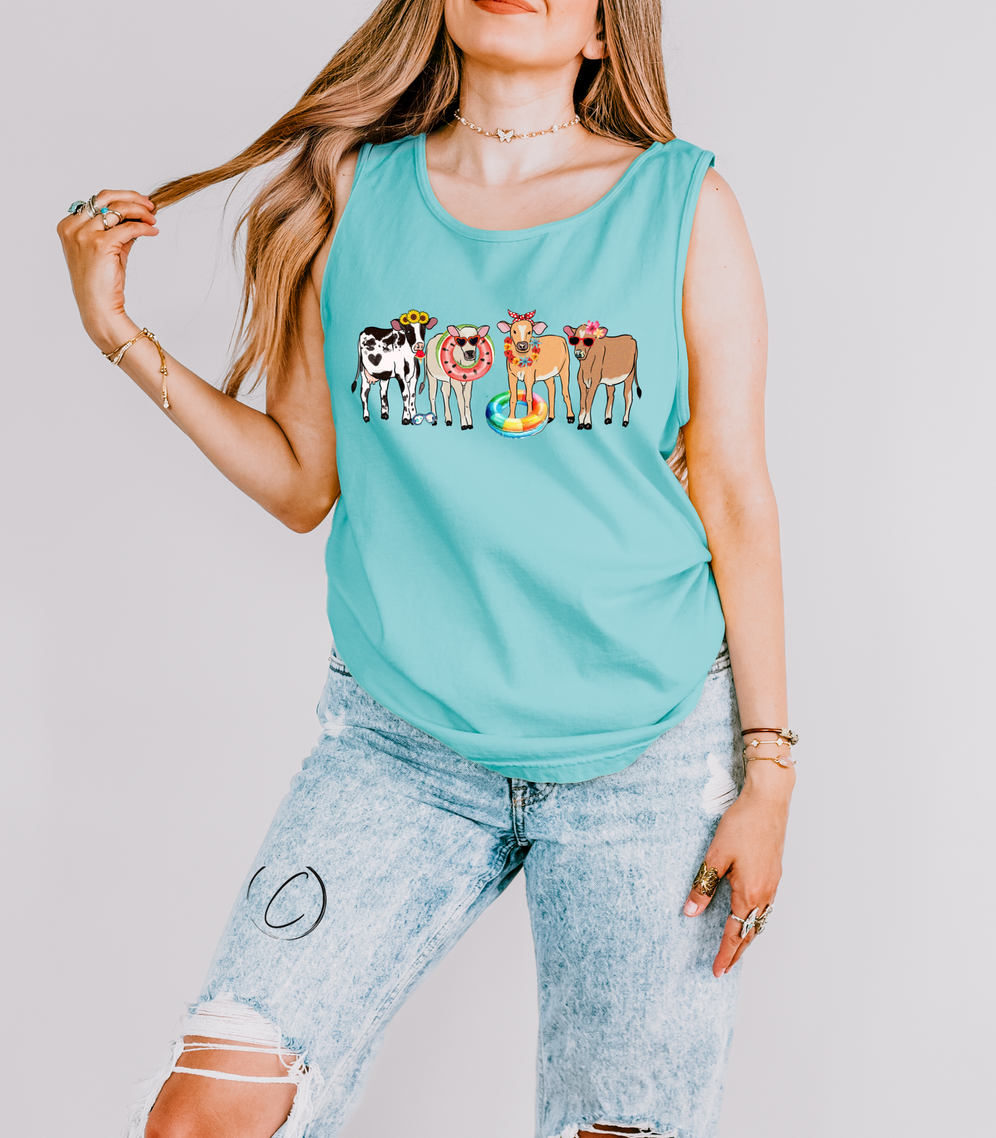 Pool Party Summer Cows Graphic Tank Top
