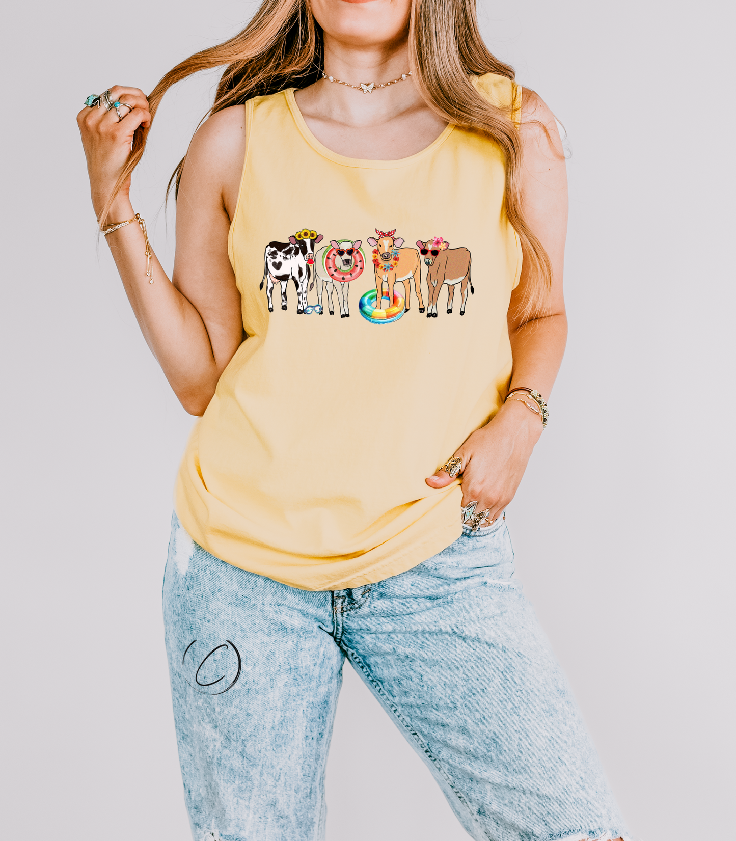 Pool Party Summer Cows Graphic Tank Top