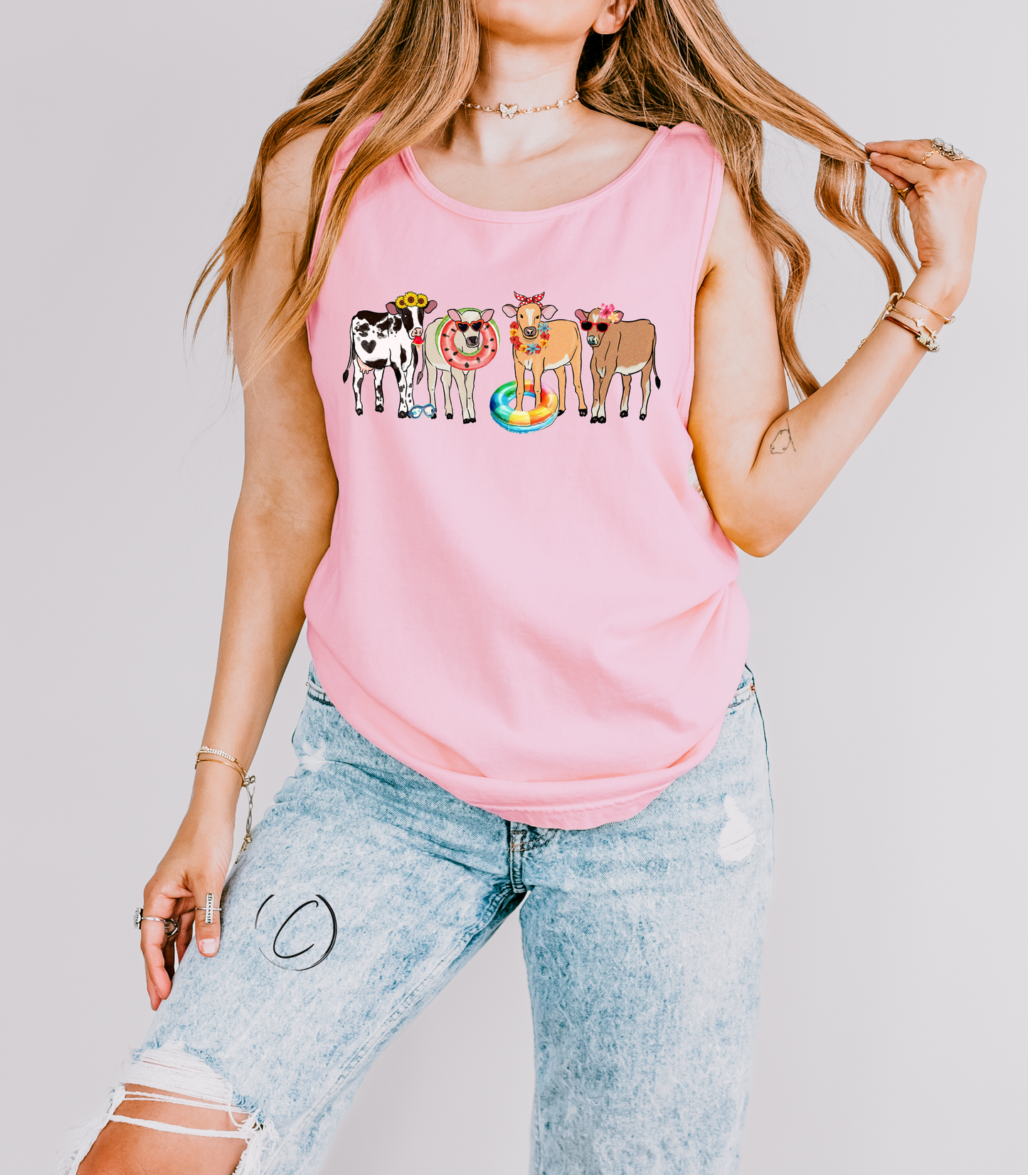 Pool Party Summer Cows Graphic Tank Top