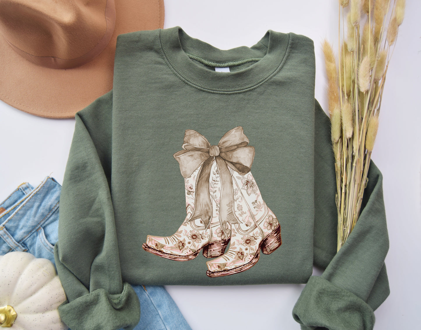 Coquette Bow & Boots Sweatshirt