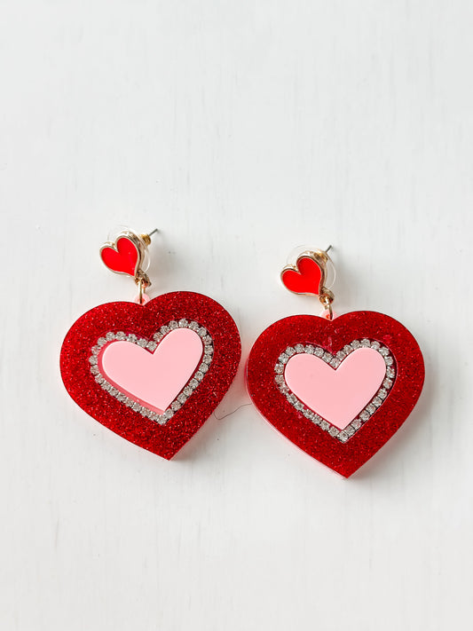 "Heart on Heart" Dangle Earrings