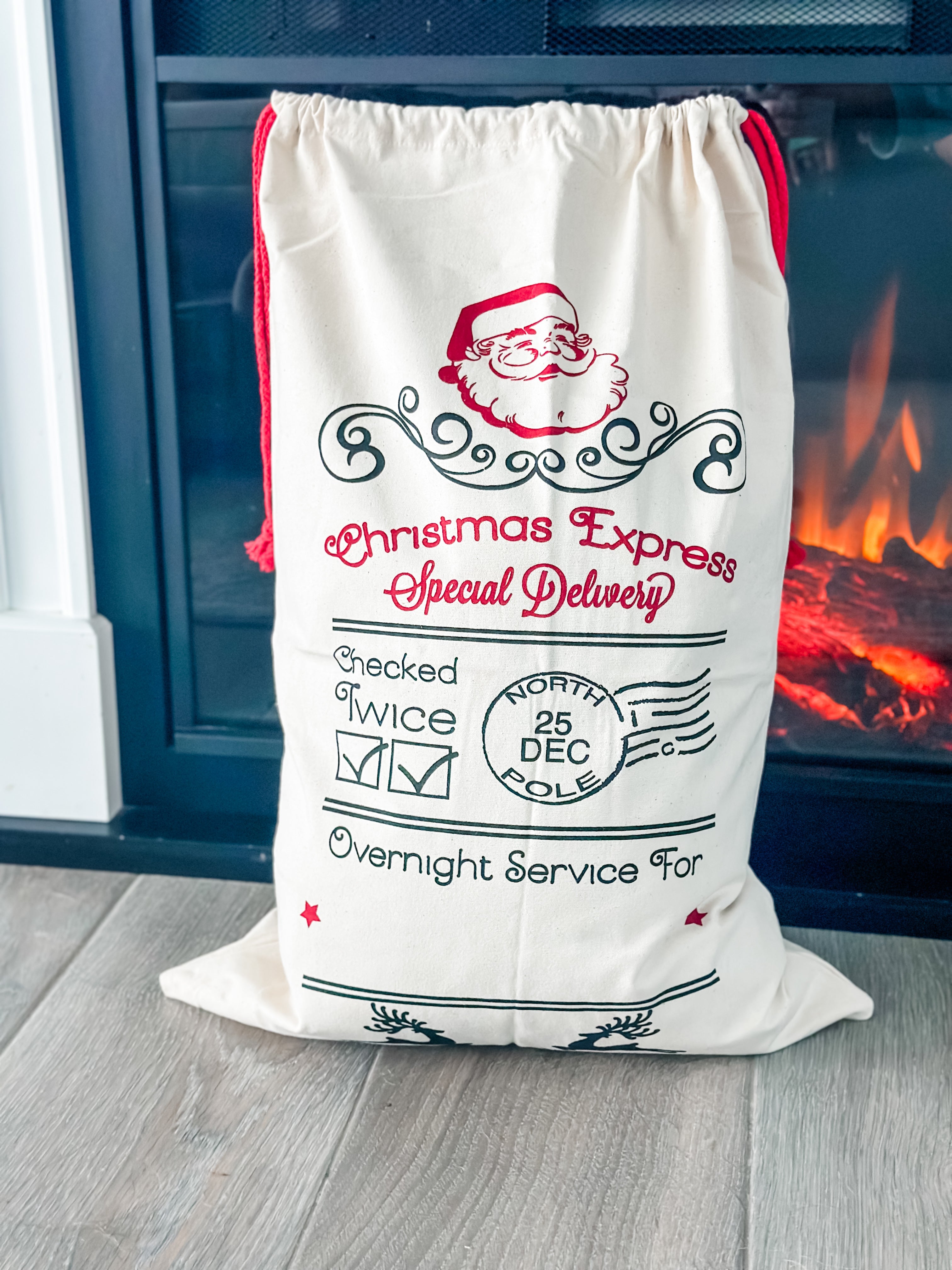 Santa Sack "Checked Twice" Natural
