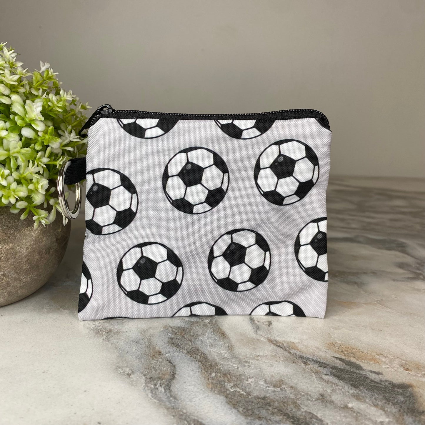 Mini Pouch - Soccer Balls on Grey
