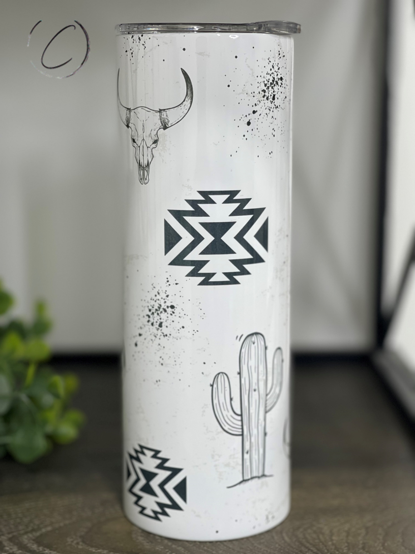Desert Aztec Bull Skull 20oz Skinny Tumbler