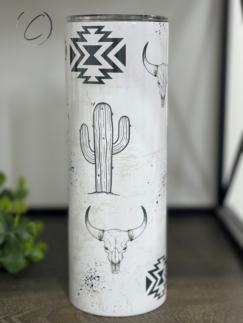 Desert Aztec Bull Skull 20oz Skinny Tumbler