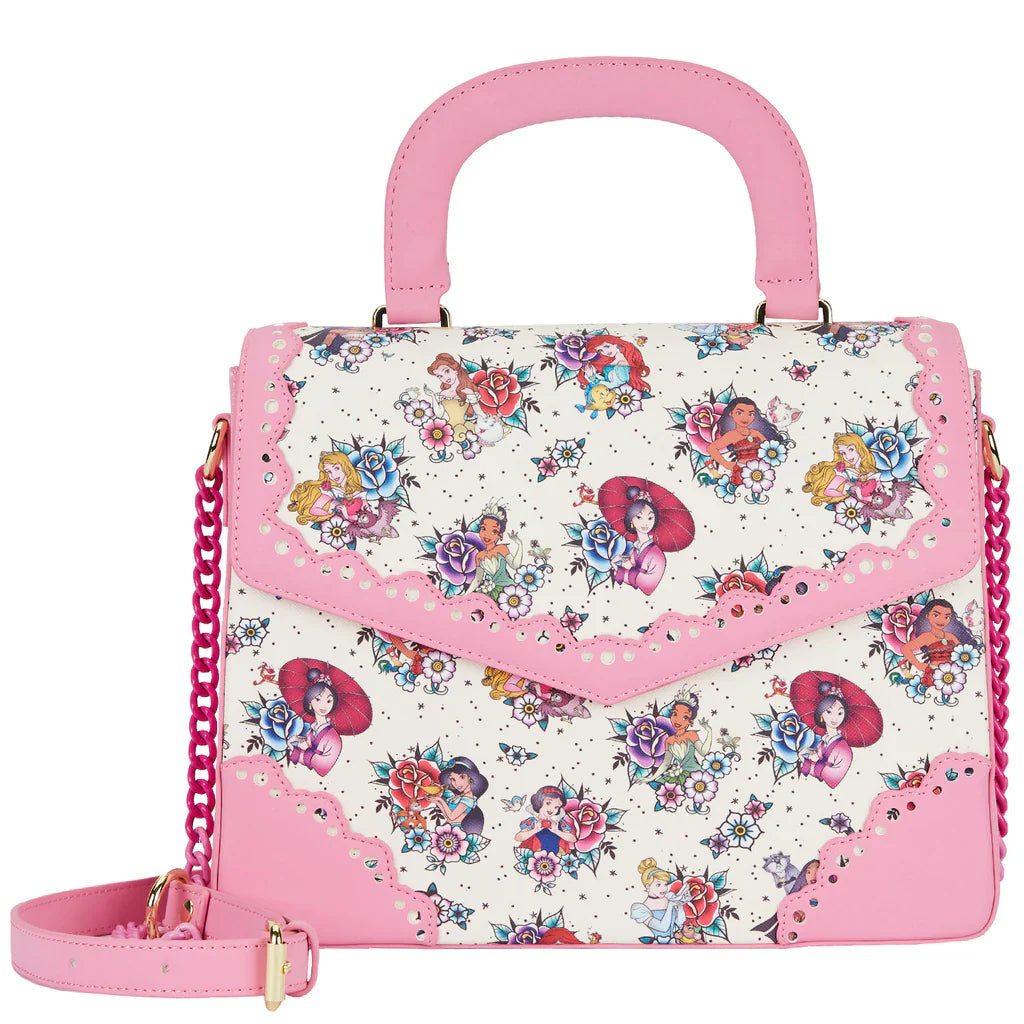 Disney Princess Floral Tattoo Pattern Crossbody Bag by Loungefly