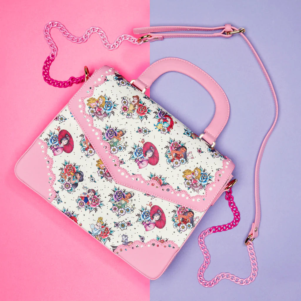 Disney Princess Floral Tattoo Pattern Crossbody Bag by Loungefly