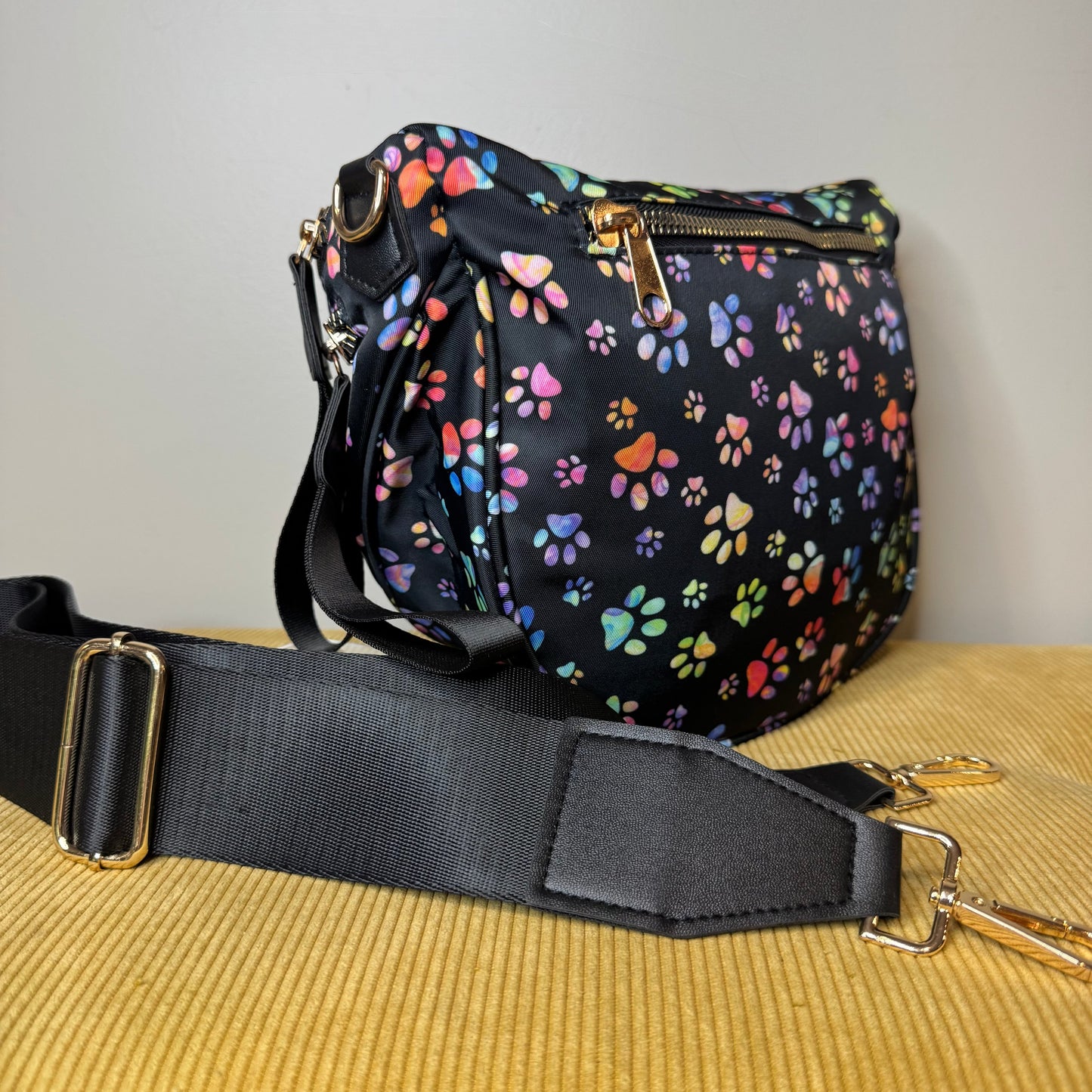 The Roni Nylon Crossbody - Rainbow Paw Print