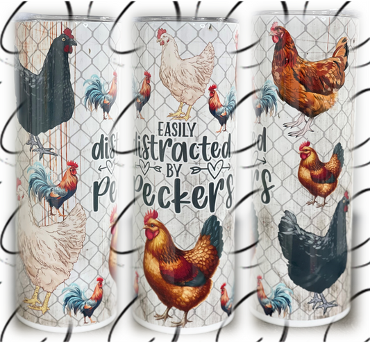 Easily Distracted By Peckers 20oz Skinny Tumbler