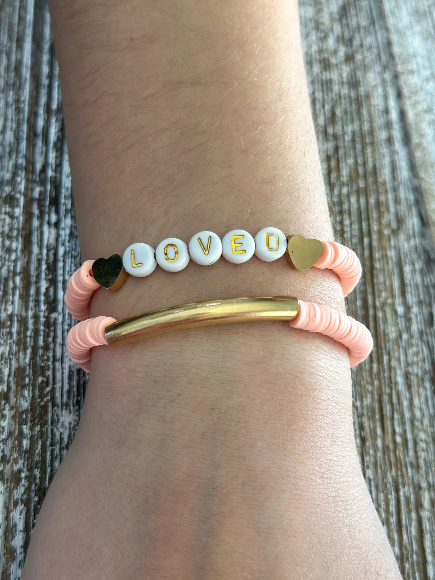 Heishi Bracelet Set "Loved" Peach