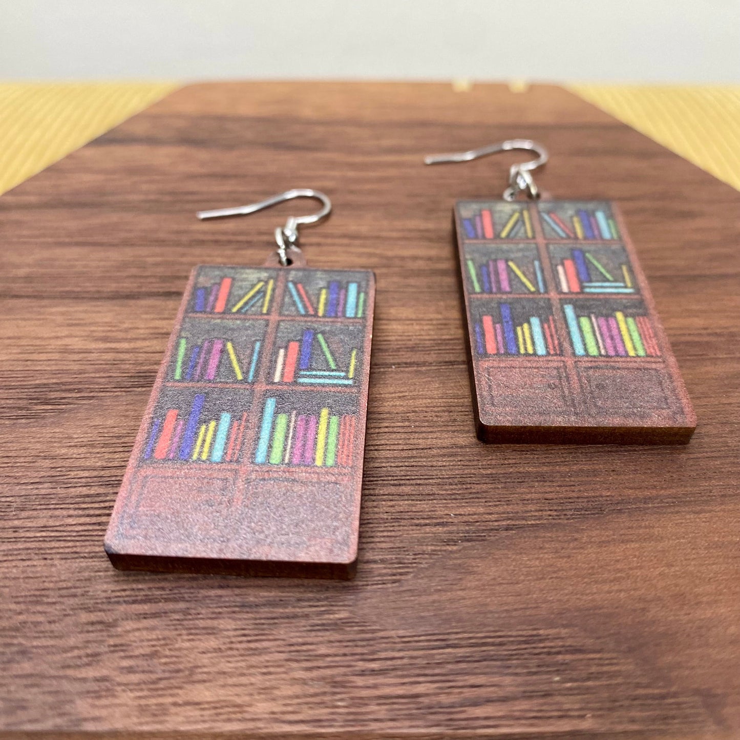 Wooden Dangle Earrings - Teacher - Book Case