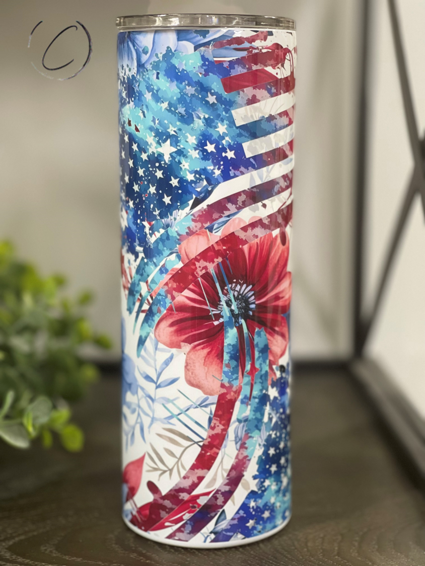 Floral American Flag 20oz Skinny Tumbler