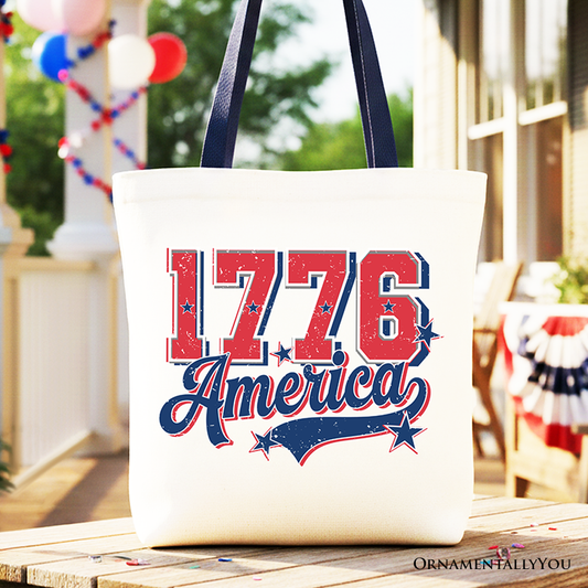 1776 America Vintage Tote Bag, Patriotic Retro USA Freedom 4th of July Gift Shopper