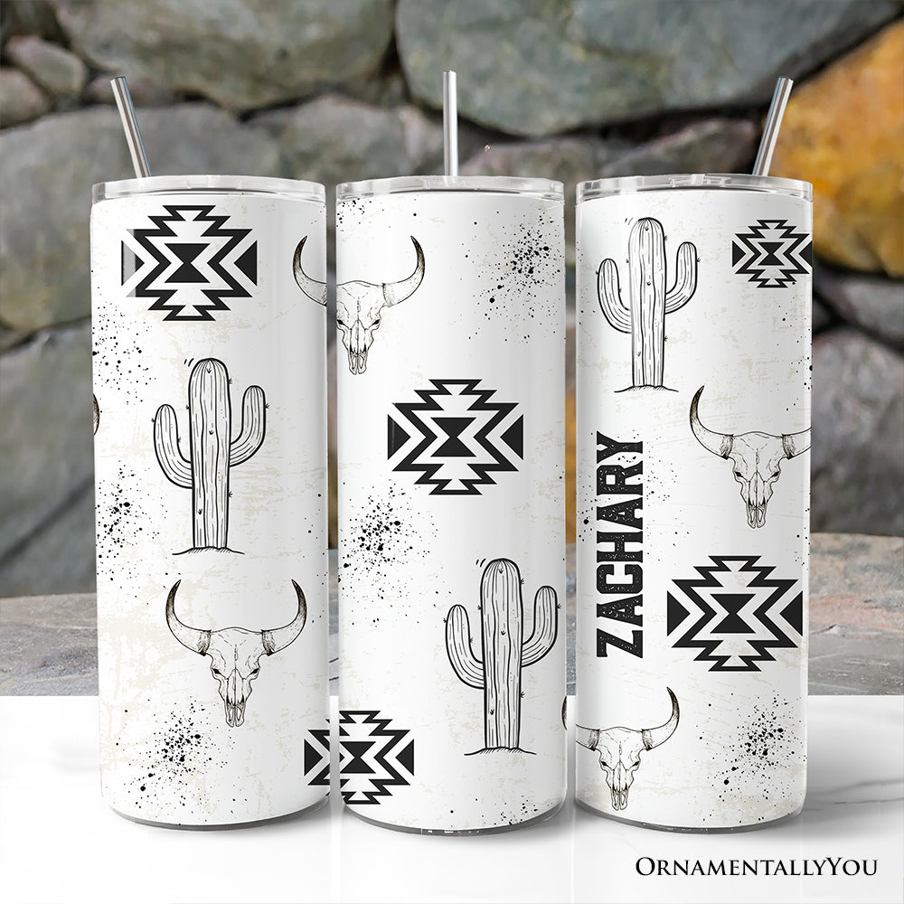 Aztec Tribal Art 20oz Personalized Tumbler With Lid and Stainless Steel Straw, Western Desert Gift Cup
