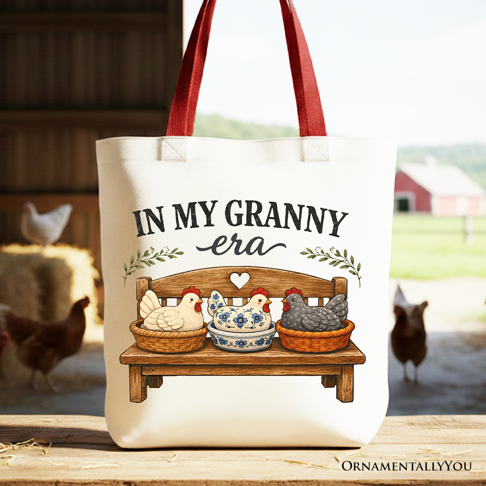 In My Granny Era Chicken Vintage Tote Bag, Cozy Farmhouse Country Grandma Gift Shopper