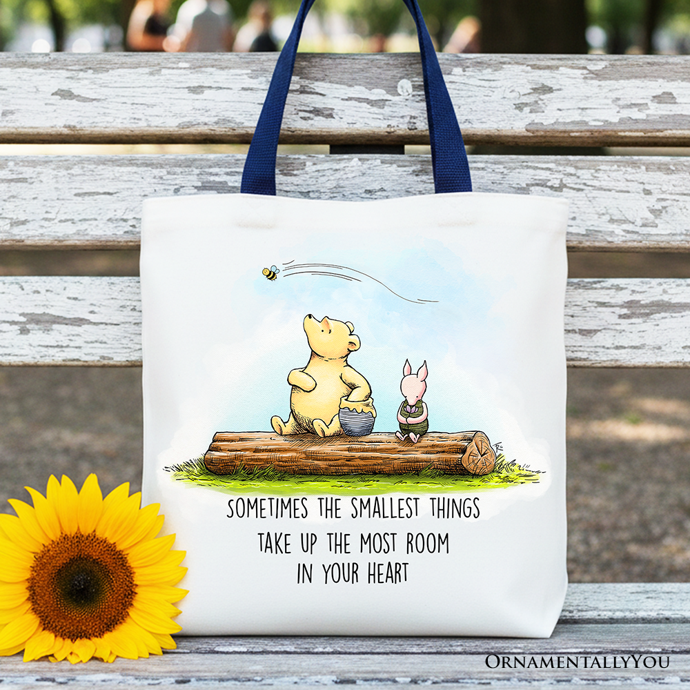 Sentimental Heartwarming Quote Bear Canvas Tote Bag, Small Things Friendly Gift