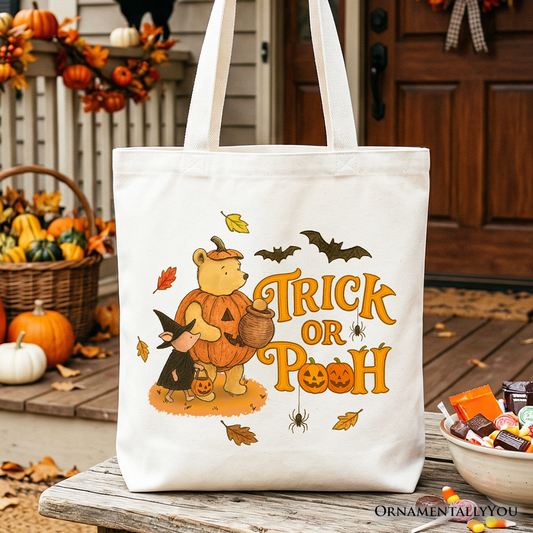 Trick or Pooh Tote Bag, Vintage Halloween Costume Pooh Bear and Friends Gift Shopper