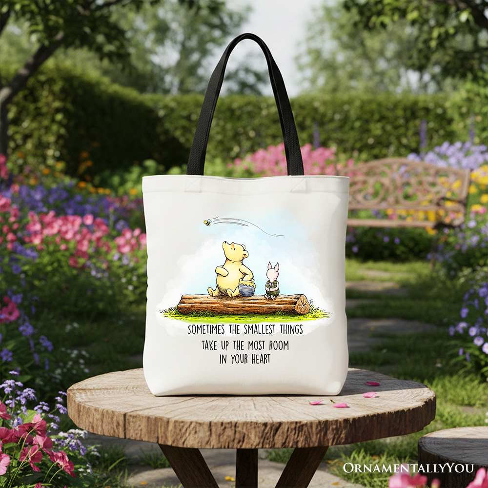 Sentimental Heartwarming Quote Bear Canvas Tote Bag, Small Things Friendly Gift