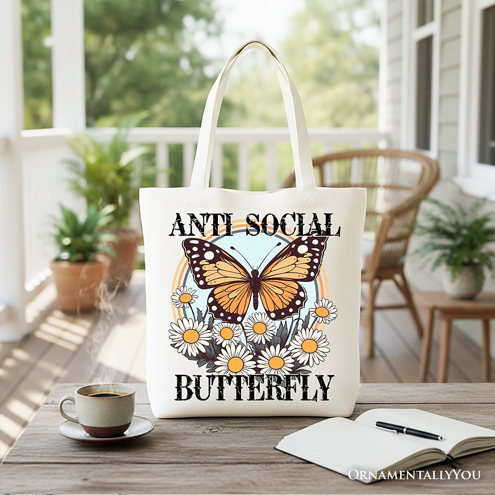 Anti Social Butterfly Canvas Tote Bag, Retro Gift Shopper for Quirky and Independent Women